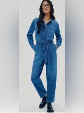 Reitmans Blue Denim Tie-Waist Jumpsuit